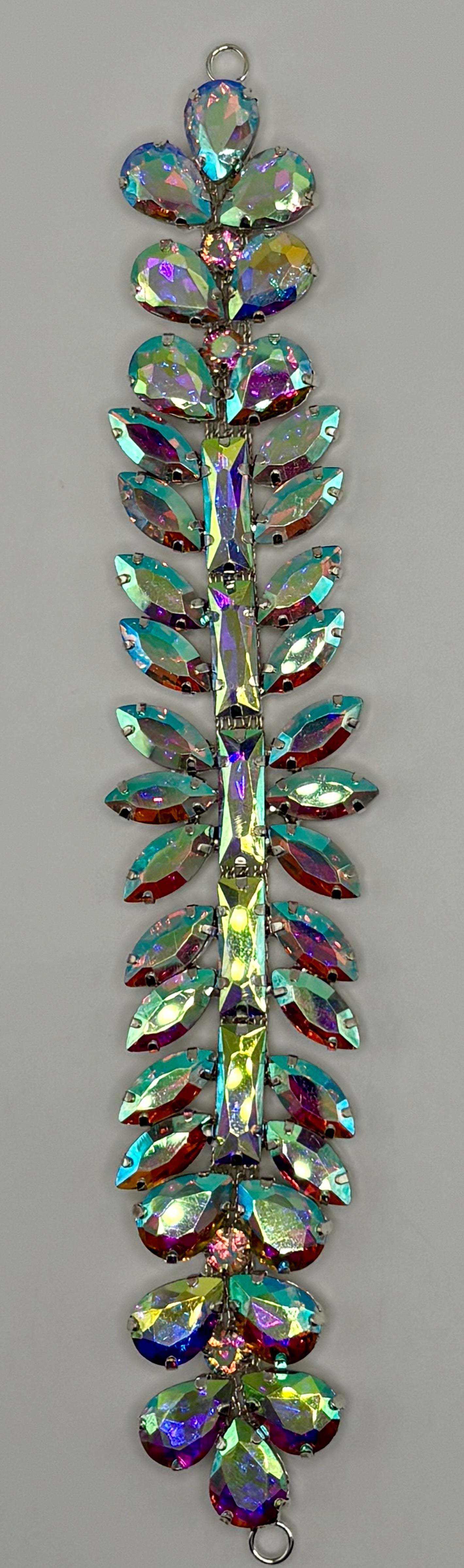 Rhinestone accent on chain back, 7 inches long by 1.25 inches wide.