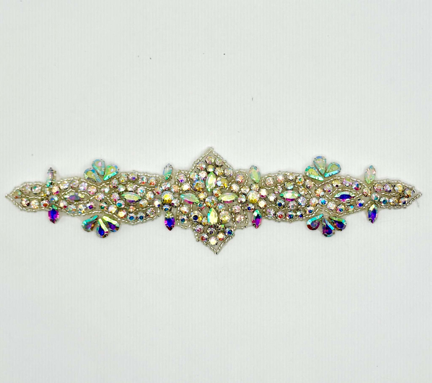 Camille Rhinestone Bridal Accent, handmade with clear rhinestones, approximately 8 inches long.