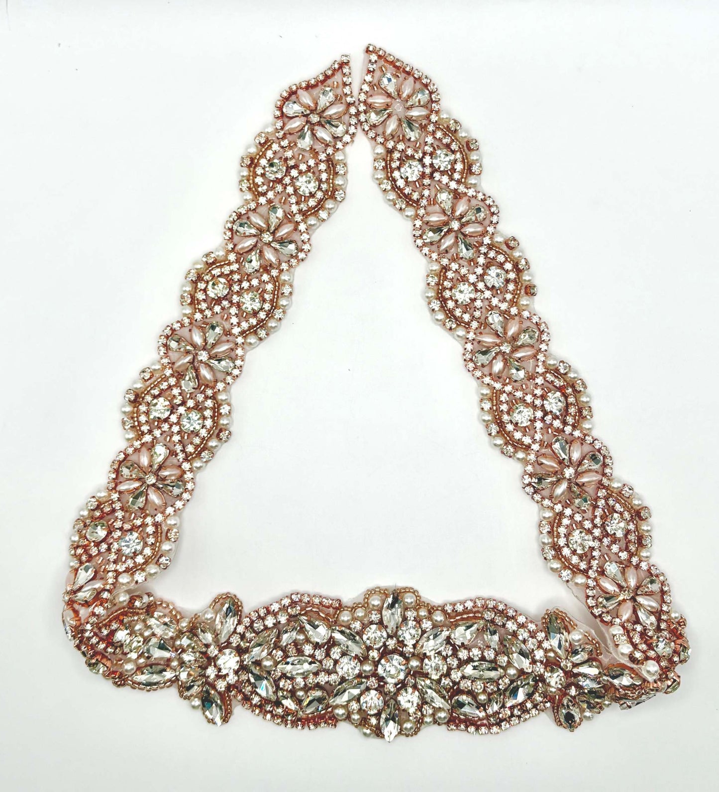 Chamberlain Sash bridal belt with rhinestones and pearls, handmade.