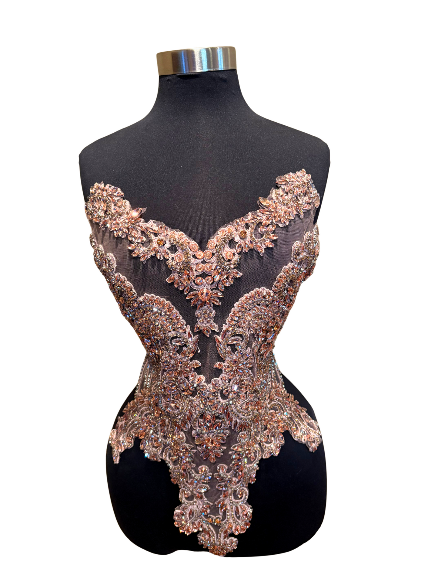 Champagne Handmade rhinestone bodice applique with high-quality rhinestones and intricate beadwork.
