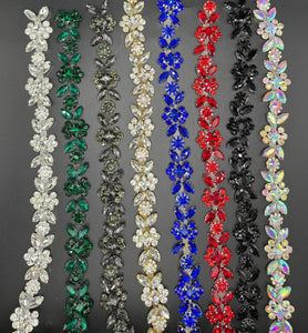 Taylor Yardage on Chain Back trim with rhinestones in various colors.