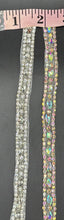 "Alyssa" Rhinestone Yardage measuring 1/4 inch in width, featuring two elegant styles.