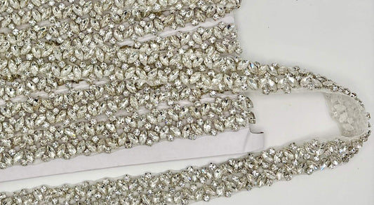 "Adele's" handmade rhinestone trim yardage, approximately 7/8" wide, glistening design.