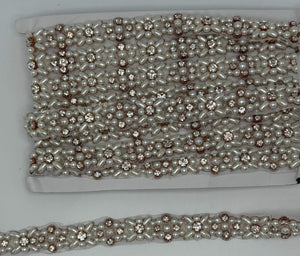 "Hailey" Rhinestone and Pearl Yardage on silver setting, handmade decoration.