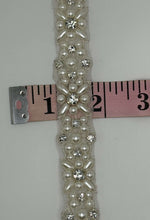 "Hailey" Rhinestone and Pearl Yardage with silver setting, approximately 3/4 inch width.