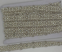 "Hailey" Rhinestone and Pearl Yardage on silver setting, handmade embellishment for crafts and fashion.