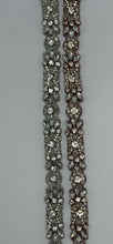 Mia's Yardage clear rhinestones and glass beads trim, silver and rose gold settings, 1/2 inch width.