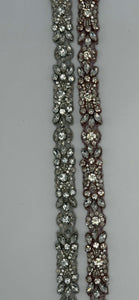 Mia's Yardage clear rhinestones and glass beads trim, silver and rose gold settings, 1/2 inch width.