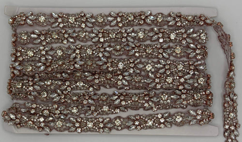 Clear rhinestones and glass beads trim with silver and rose gold setting on 