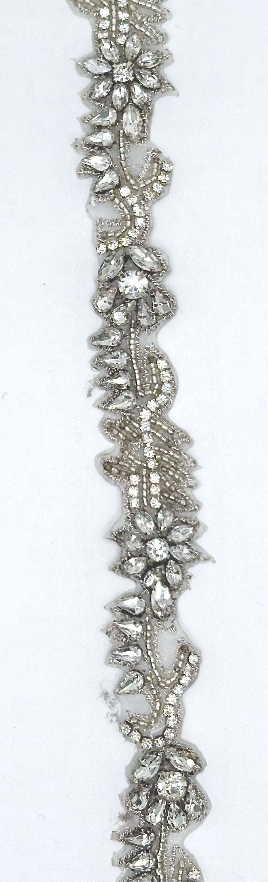 Amelia's Rhinestone yardage with handmade rhinestones on silver setting, approximately 1/2 inch wide.