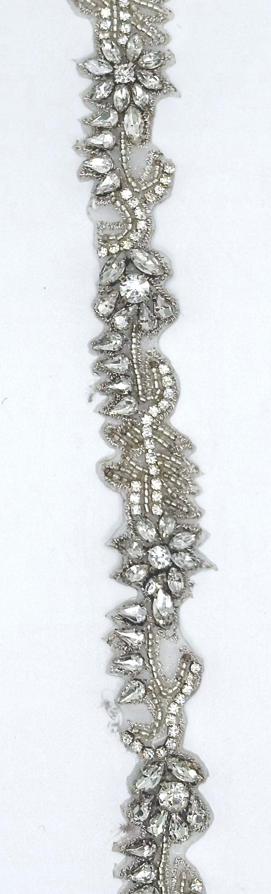 Amelia's Rhinestone yardage with handmade rhinestones on silver setting, approximately 1/2 inch wide.