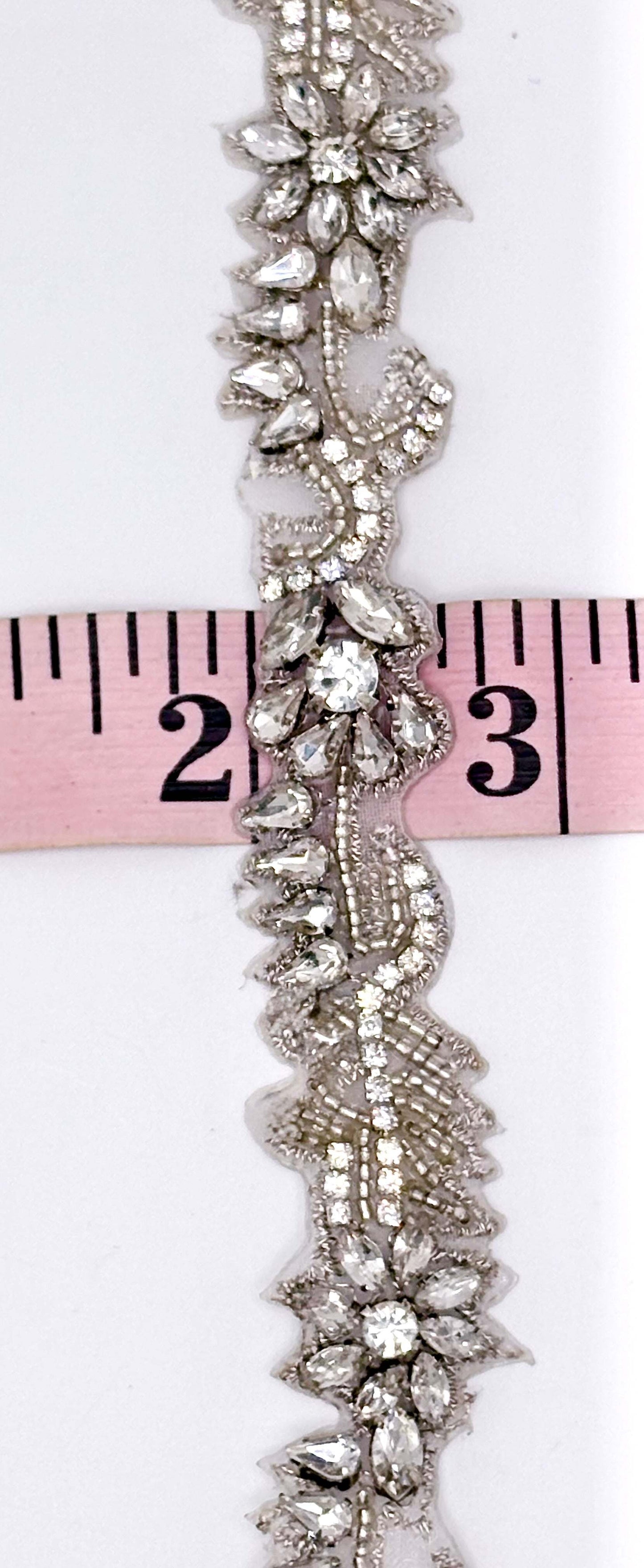 "Amelia's" Rhinestone Yardage handmade with rhinestones on silver setting.