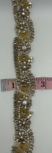 "Genesis" Handmade Rhinestone TrimYardage with clear and gold details, approximately 1 3/4" wide, handmade design.