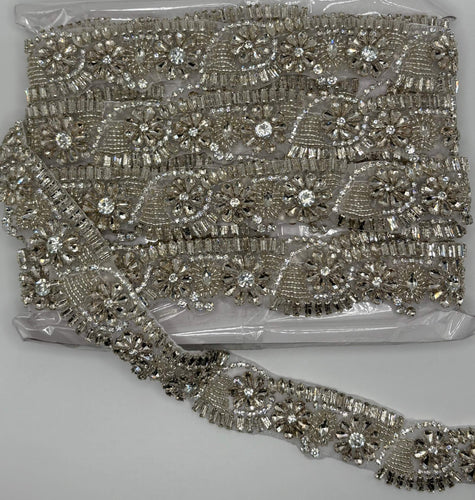Handmade Rhinestone Trim Yardage in clear and gold, approximately 1 3/4
