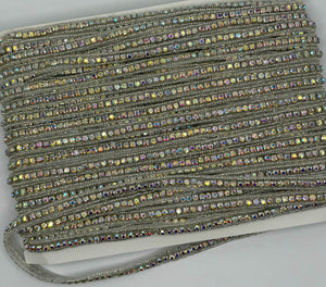 Beaded and rhinestone yardage, handmade, approximately 3/8" in width.