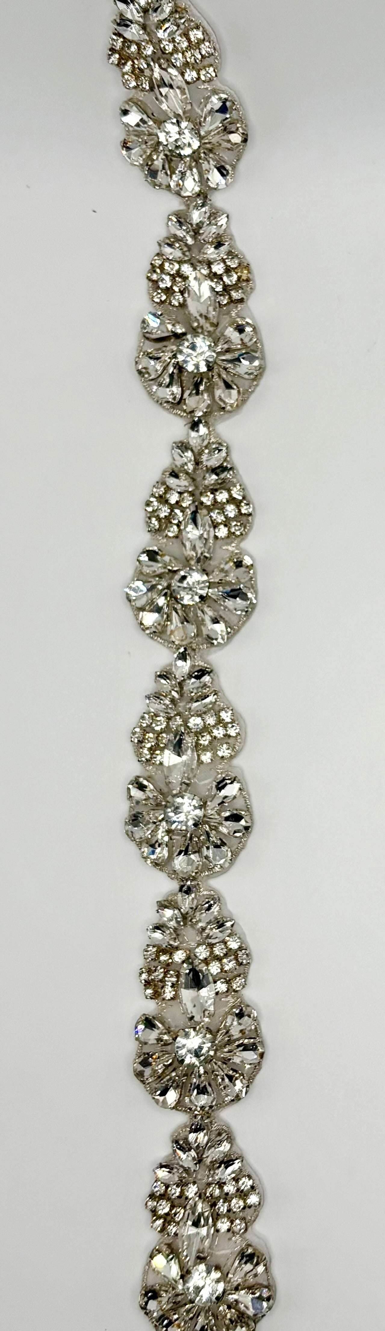 "Brilliant Rose" Handmade rhinestone trim yardage, 1 1/8" width.