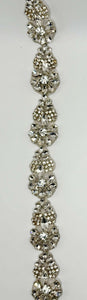 "Brilliant Rose" Handmade rhinestone trim yardage, 1 1/8" width.