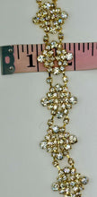 Tiny Rhinestone Cluster yardage on gold, 1-inch width.