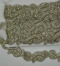 Rhinestone scroll yardage, clear rhinestones with scroll design, 1 1/2" width.