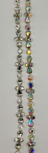 "Cynthia" Rhinestone Yardage on Silver Chain, handmade, 1/2" width.