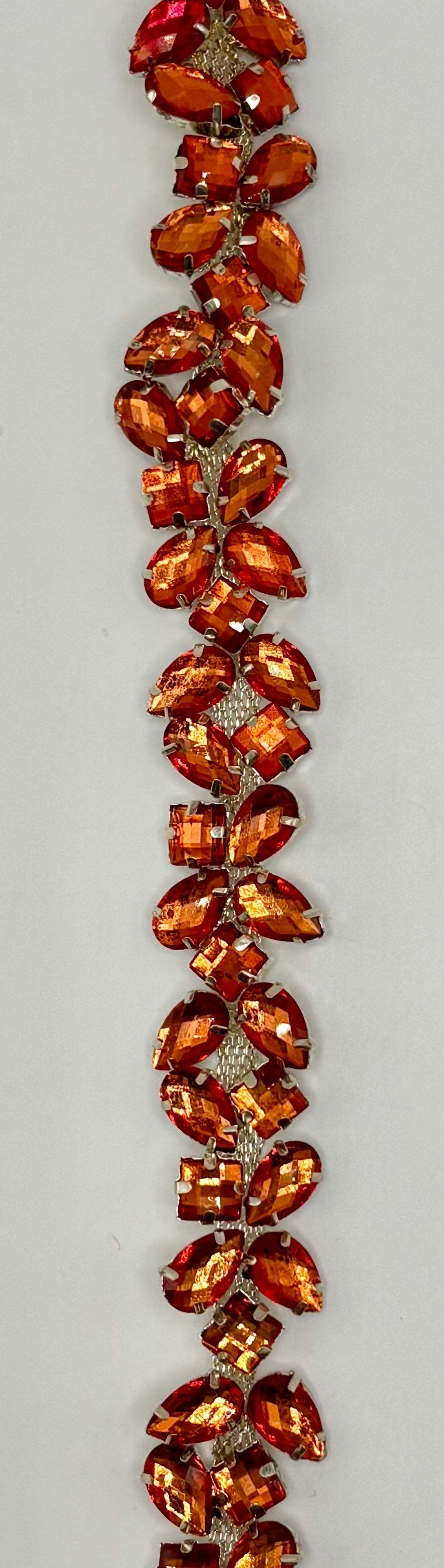 Katelyn Chain Back trim with orange acrylic stones on silver chain.