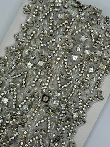 Rapuzel Yardage clear rhinestone and silver bead trim, 2 3/4