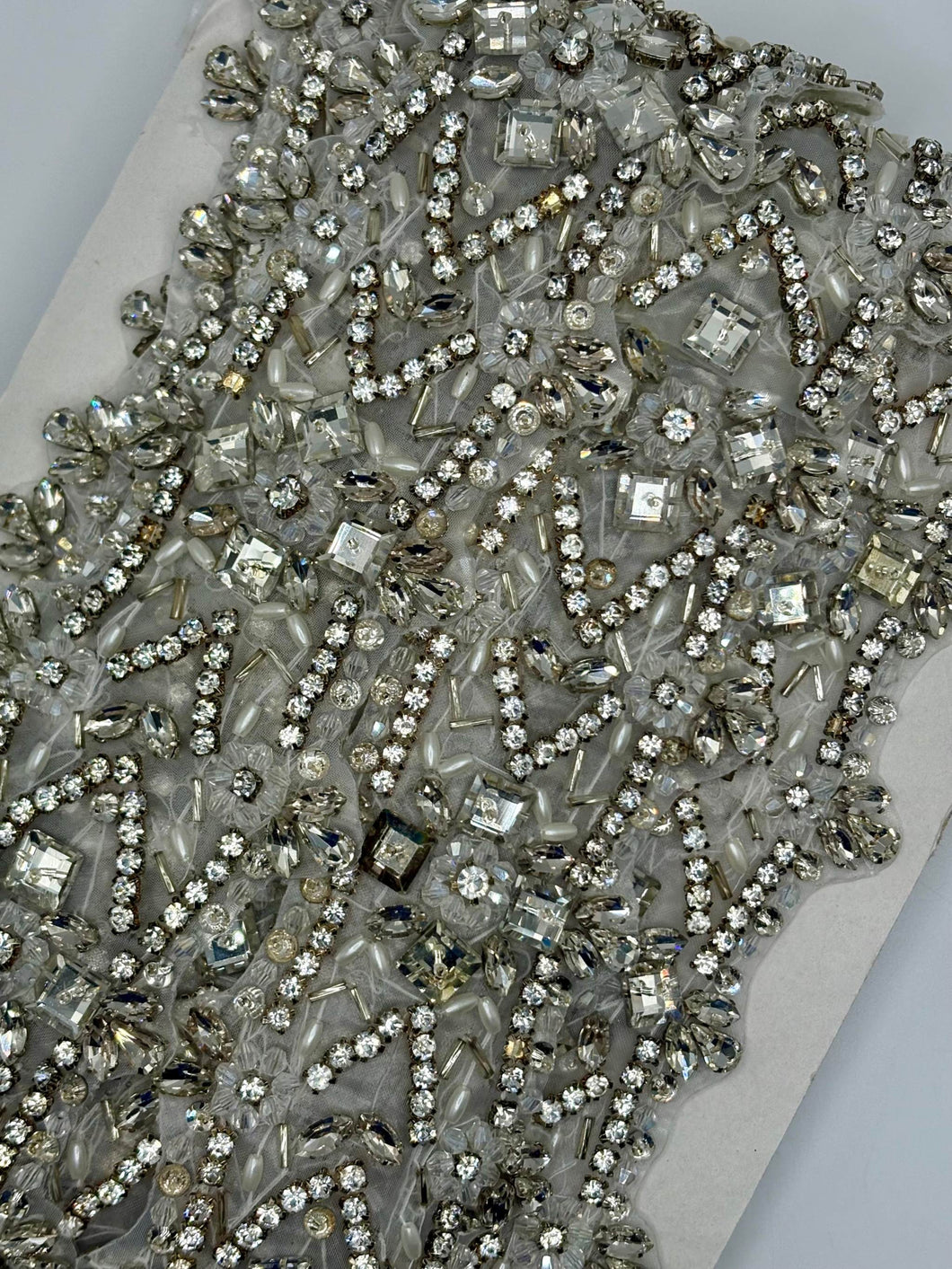 Rapuzel Yardage clear rhinestone and silver bead trim, 2 3/4
