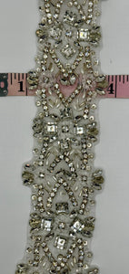 "Rapuzel" Yardage 2 3/4" wide clear rhinestone with silver back and beads.