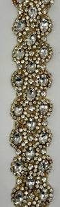 Jasmine Rhinestone Yardage, 1 3/4" wide, handmade trim with sparkling rhinestones, elegant for bridal and decor accents.