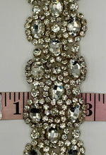 Handmade Jasmine rhinestone yardage, 1 3/4 inches wide, featuring sparkling trim.