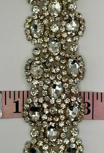 Handmade Jasmine rhinestone yardage, 1 3/4 inches wide, featuring sparkling trim.