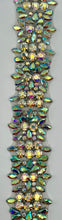 "Tiana" Rhinestone Yardage, handmade, approximately 1.5 inches wide, adorned with colorful rhinestones.