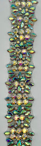 "Tiana" Rhinestone Yardage, handmade, approximately 1.5 inches wide, adorned with colorful rhinestones.