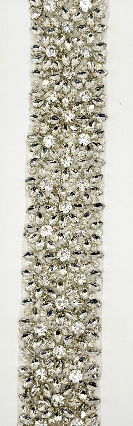 Ariel Rhinestone trim on silver setting, 2 inches wide. Sold by the Yard