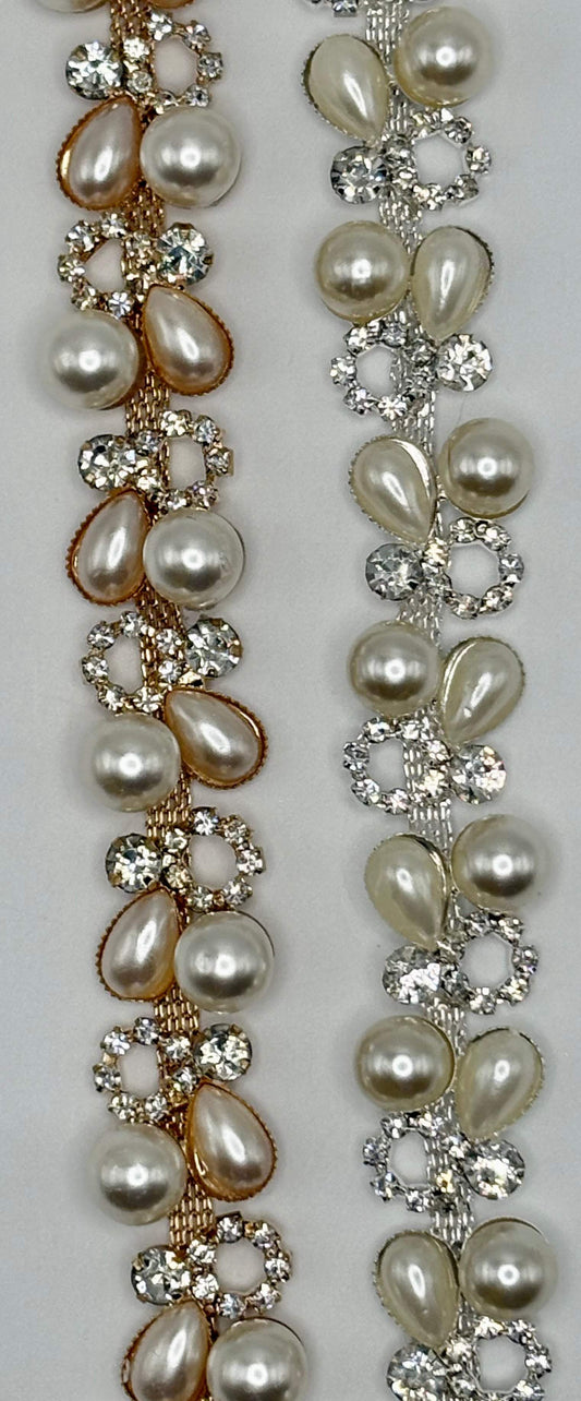 "Bayley's" Rhinestone and Pearl Trim Yardage, 5/8" width, handmade trim.