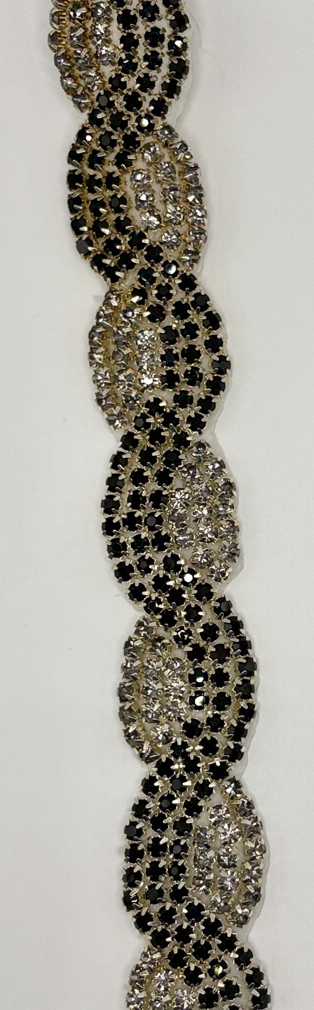 Handmade Rhinestone Yardage with glass beads, 3/4 inch wide, ideal for elegant embellishments and decor.