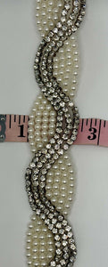 Handmade Rhinestone Yardage with glass beads, approx. 3/4 inch wide, sparkling trim.