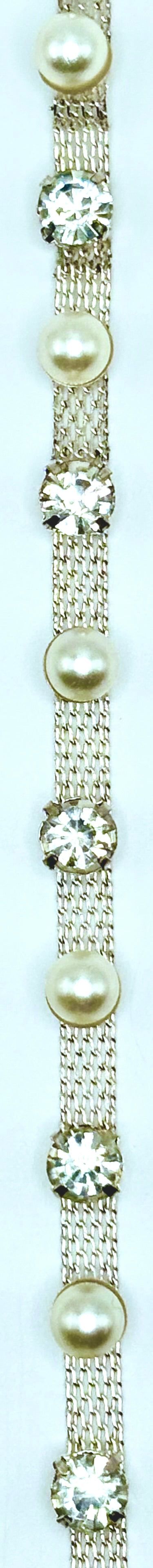 Pearl and rhinestone yardage with single row on chain back.