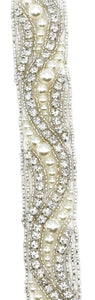 Pearl with rhinestone swirl yardage trim, handmade and approximately 1 inch wide.