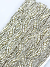 Pearl with rhinestone swirl yardage, handmade, 1 inch wide, elegant trim for embellishments.