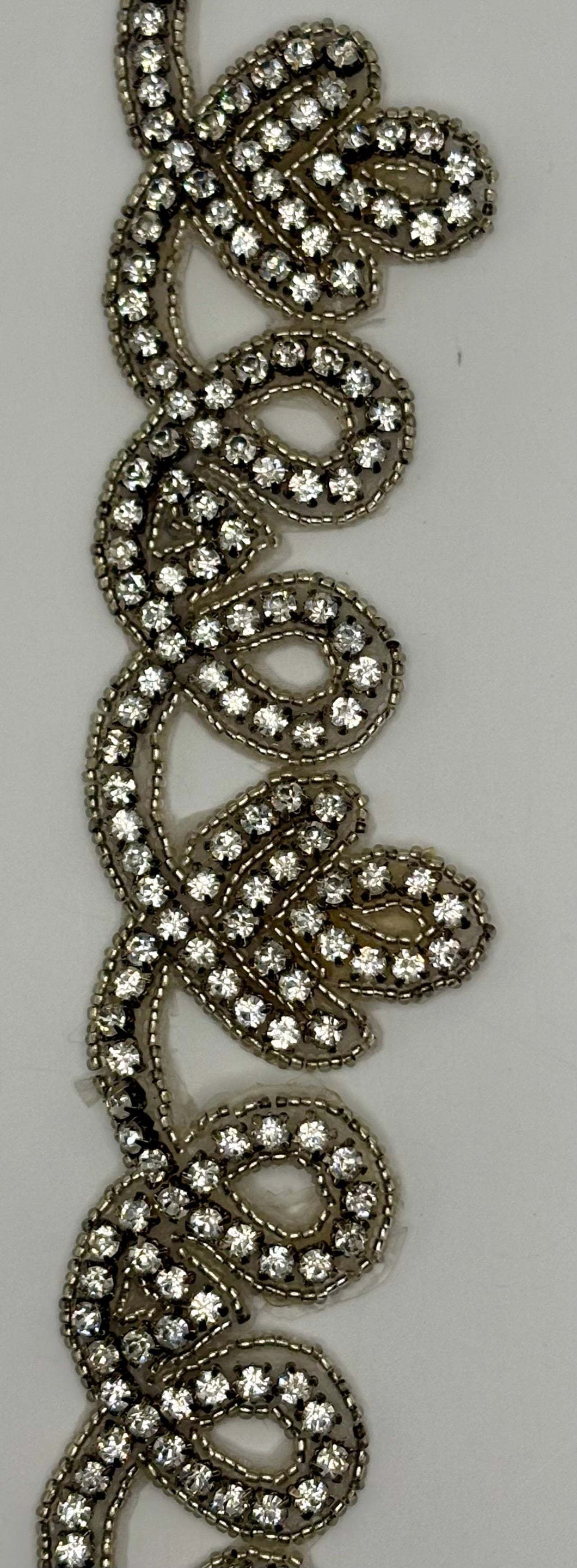 Handmade rhinestone trim by the yard, 2-inch wide, intricate pattern.