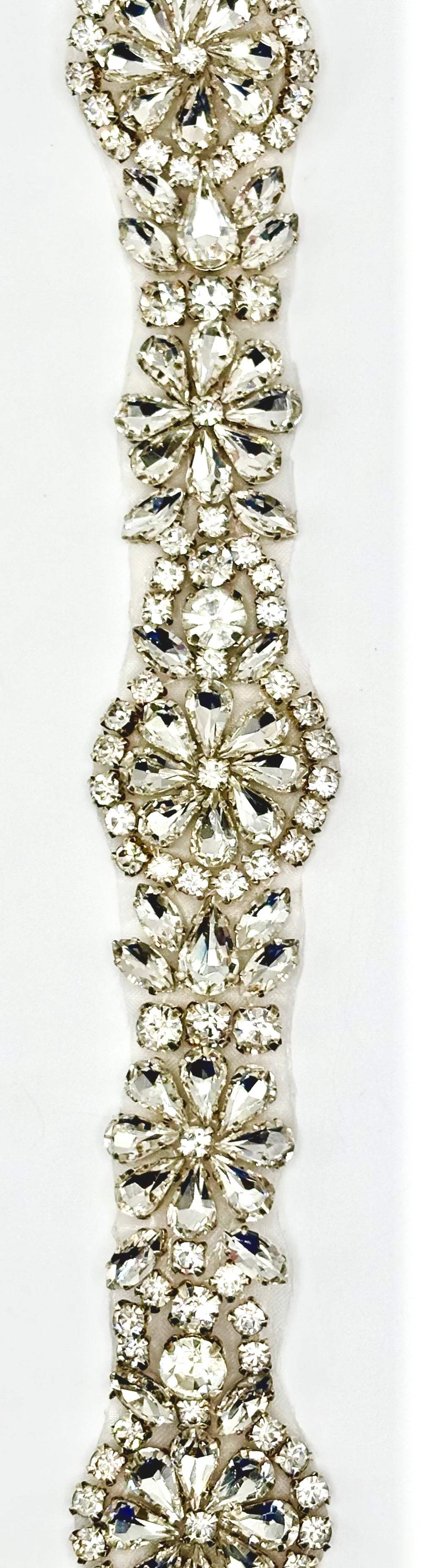 Handmade "Bella" Rhinestone Yardage on silver setting, 1 1/4 inches wide.