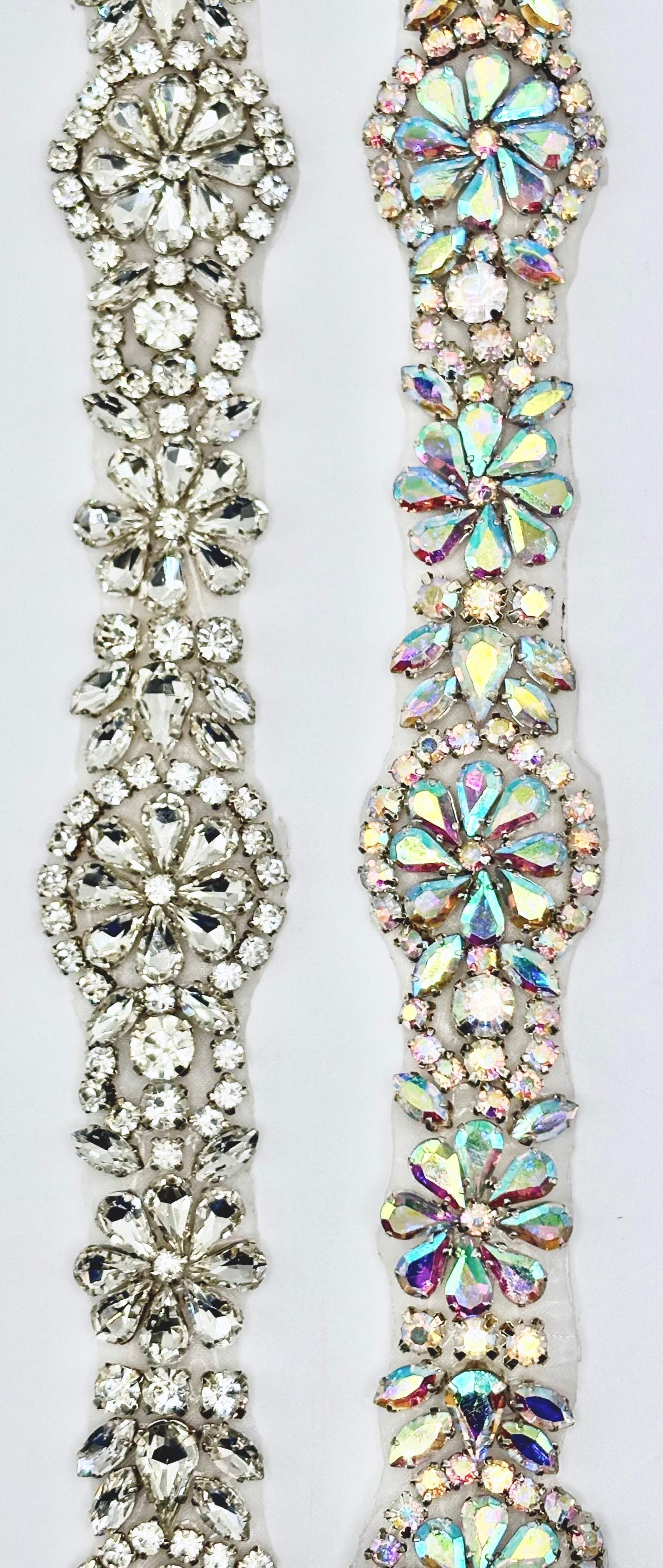 Handmade "Bella" Rhinestone Yardage on silver setting, 1 1/4" wide.