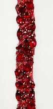 Handmade 1-inch wide multi-stone yardage in vibrant red rhinestones, perfect for embellishment projects.