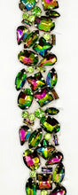 Handmade 1" wide multicolored rhinestone trim for elegant embellishments.