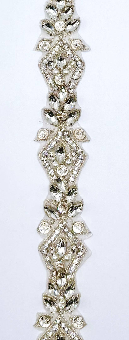 Afina handmade Rhinestone Trim Yardage, handmade decorative trim with intricate design.