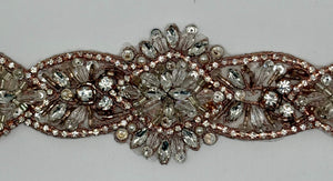 Lacey Rhinestone Bridal Belt with rhinestones, pearls, and glass beads.