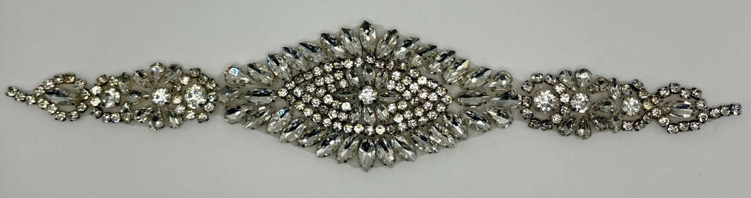 Della handmade Rhinestone Belt with clear rhinestones on silver, approximately 11 inches.
