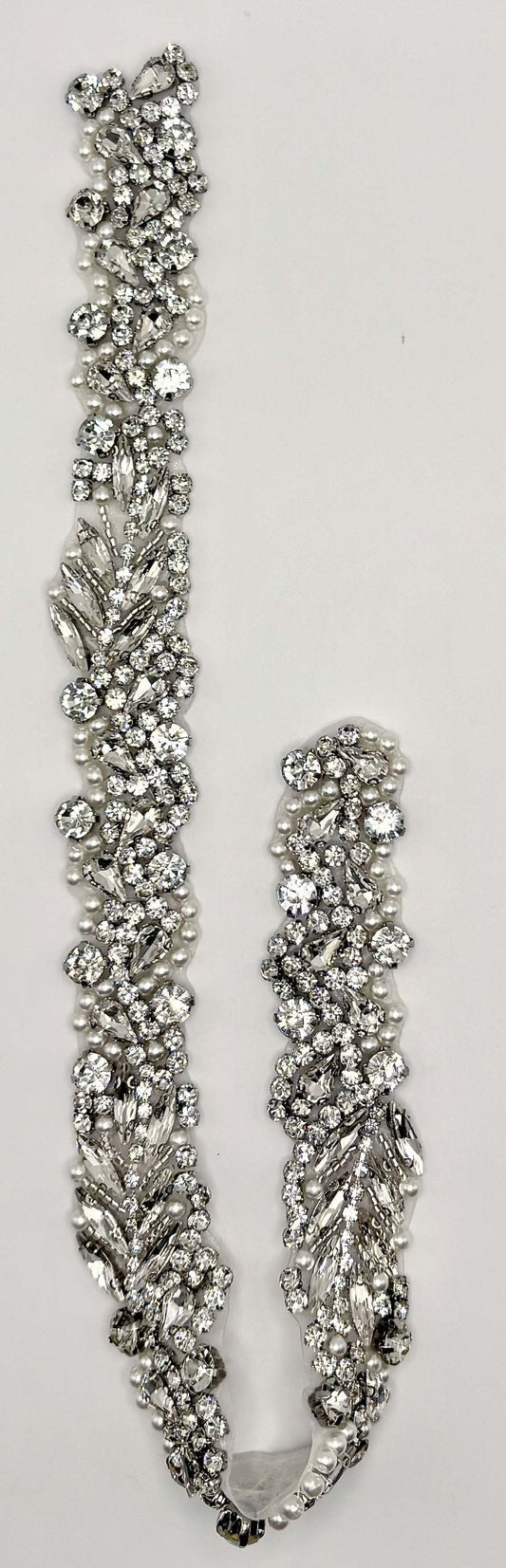 Rhinestone and Pearl Bridal Belt, handmade, clear and silver design.