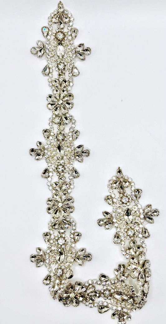 Handmade Clear Rhinestone Bridal Belt on Silver, 17 1/2" Length.